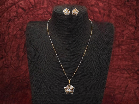 Designer Fancy Style Party wear High Gold Polish Long Cz American Diamond Pendant Set