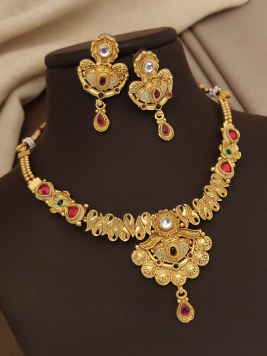 Rajwadi Met Polish Party wear Necklace Set
