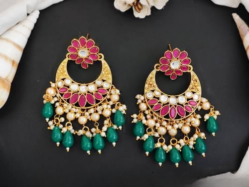 High Gold Polish Fancy Design Party wear Beautiful Green Antique Jewellery Antique Designer Long Dangler Earring