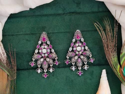 Marquise Colouring Stone Oxcid Silver Rani White Antique Earring