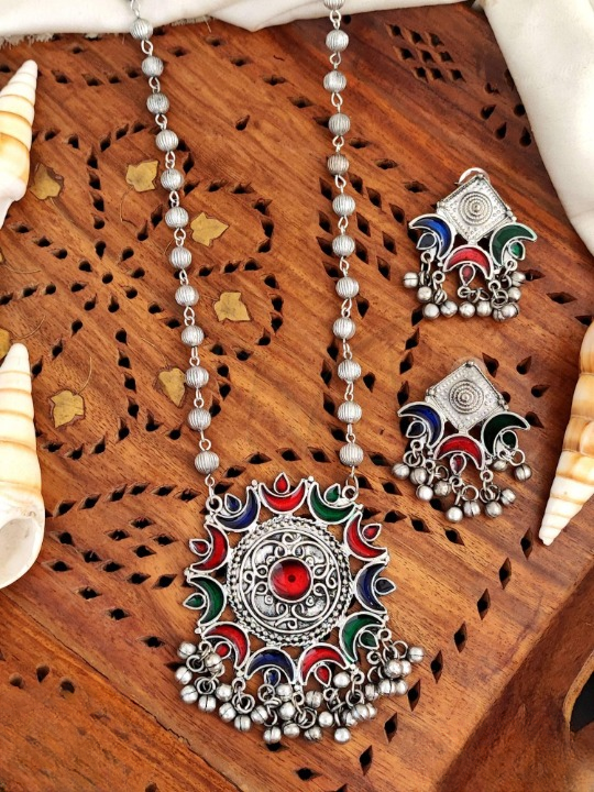 German Silver Full Stone Fancy Style Necklace Set