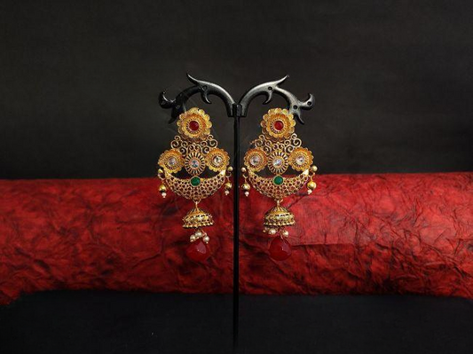 Designer Chand Shape Ruby Green Jhumki Earrings