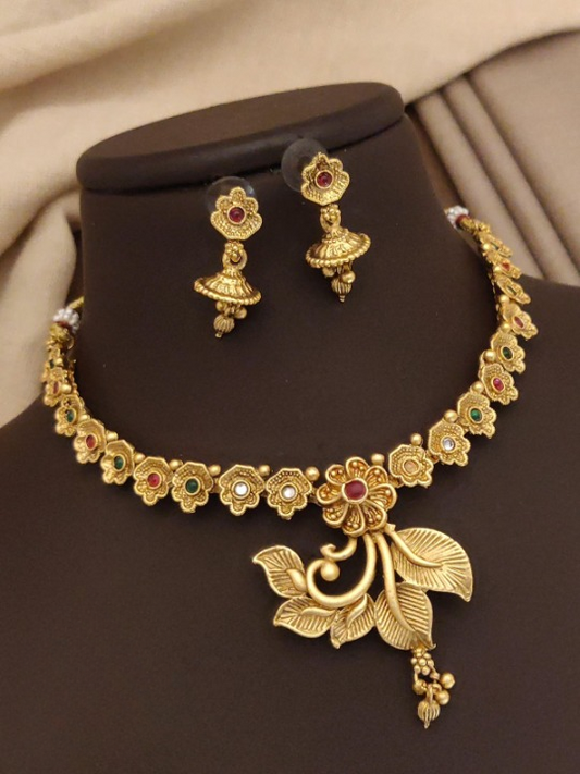 Designer Matte Gold Polish Party Wear Necklace Set