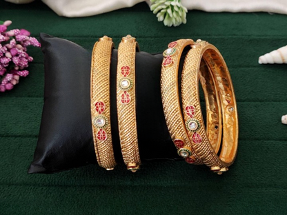 Antique Rajwadi Polish Full Stone 4 Bangles Set