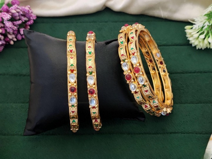 Antique Rajwadi Polish Full Stone Party Wear 4 Bangles set