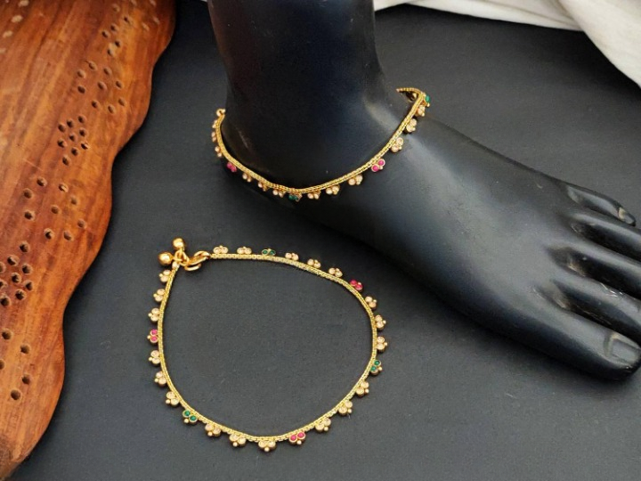 Antique Designer High Gold Polish Party Wear green ruby Payal