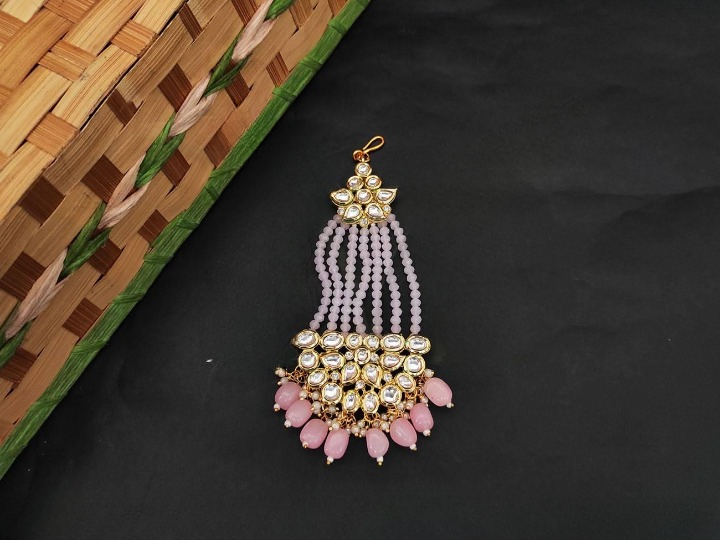 Designer pink Kundan Jewellery Fancy Design Party wear Beautiful Hair Accessories Pasa