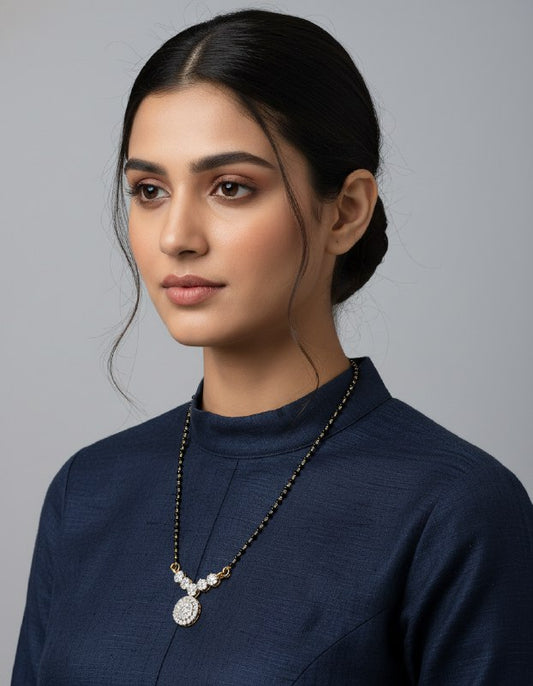 Elegant Diamond-Crystal Mangalsutra with Modern Pendant