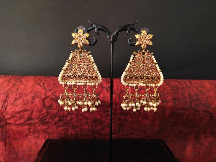 Trangle lct stone different design polki earring