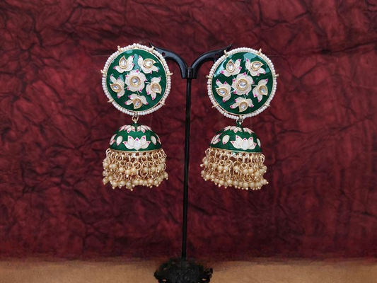 Beautiful Meenakari Designer High gold Polish Fancy Stylish Party wear Jhumka Earring