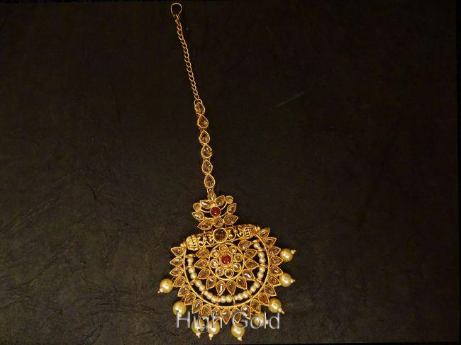 Half Chand Shape Polki Ruby Maang Tikka