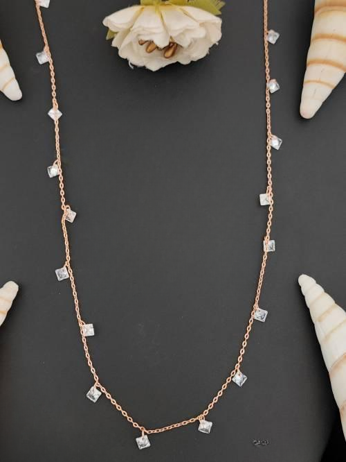 AD CZ Full Stone American Diamond Rose Rodium Fancy Style Chain