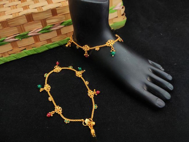 Antique High Gold Polish Designer Fancy Style  ruby green Payal