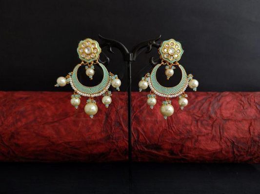 Beautiful High Gold Polish Clustered Pearl Meenakari Chand Bali Shape Party wear Earring / Studs