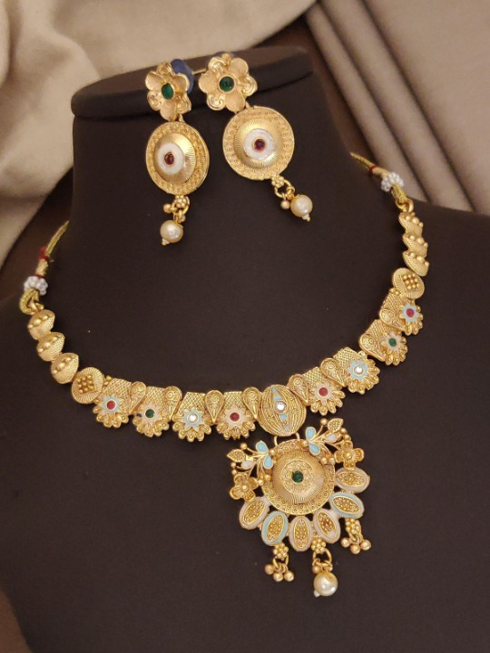 Lakshmi Temple Jewelry Set in Matte Gold Finish Necklace Set