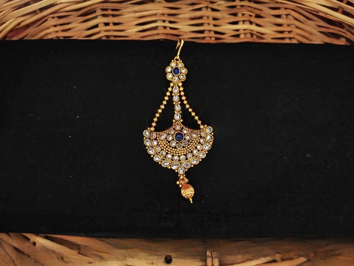 Designer High Gold Polish Party wear Designer Hair  blue Accessories Passa