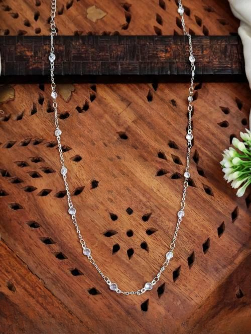 American Diamond White Rodium Polish Full Stone Chain