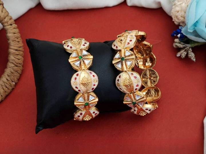 Antique Jewellery Rajwadi Polish Fancy Style 2 Bangles Set