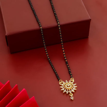 Radiant Floral Mangalsutra with Sparkling Crystal Pendant