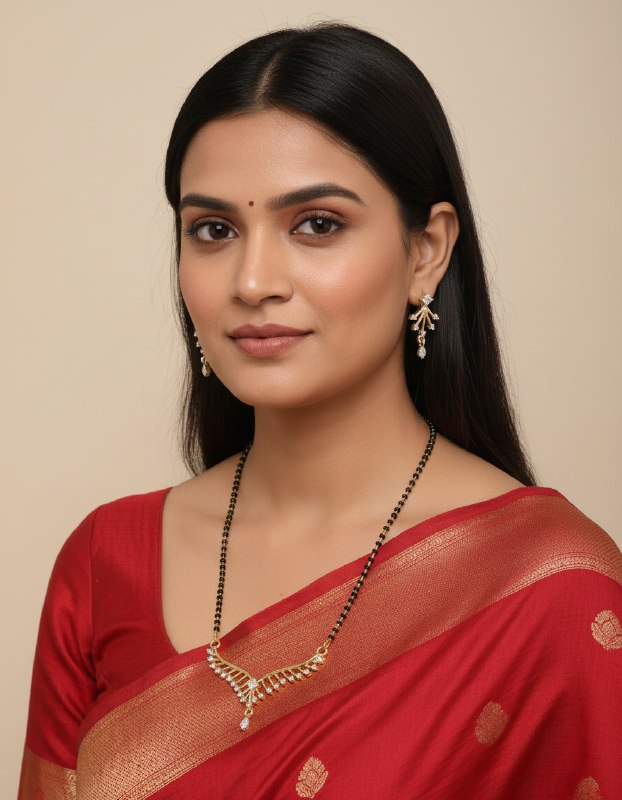 Elegant Leaf-Design Mangalsutra with Matching Earrings