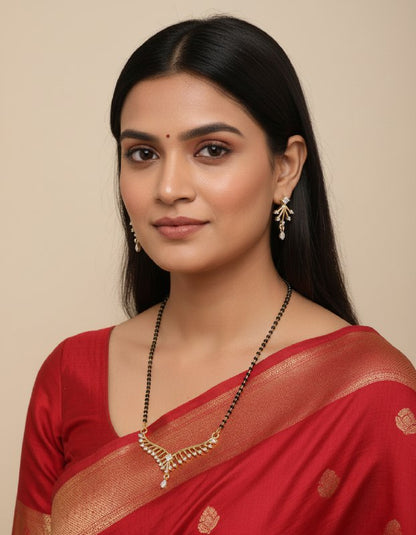 Elegant Leaf-Design Mangalsutra with Matching Earrings