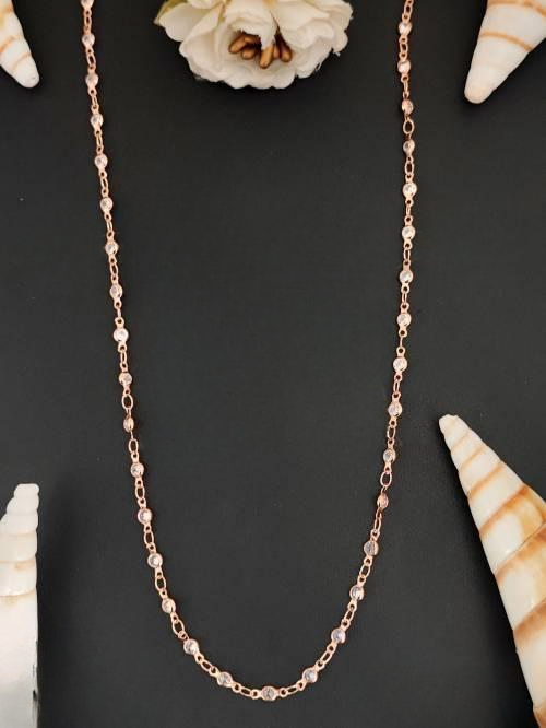 American Diamond Designer Rose Rodium Polish Party Wear Chain