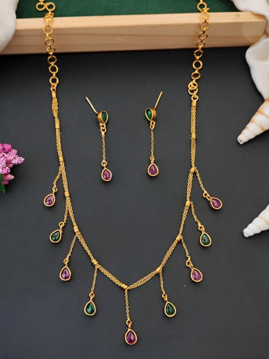 Kemp Designer Matte Gold Polish Full Stone Party Wear Necklace Set