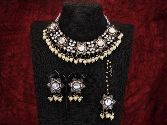 Full Kundan Stones Designer Party wear Kundan Choker Necklace Set