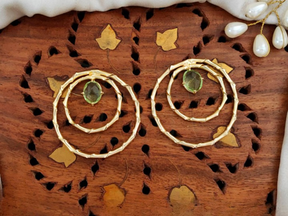 Fusion Designer High Gold Polish Fancy Design Green Earrings