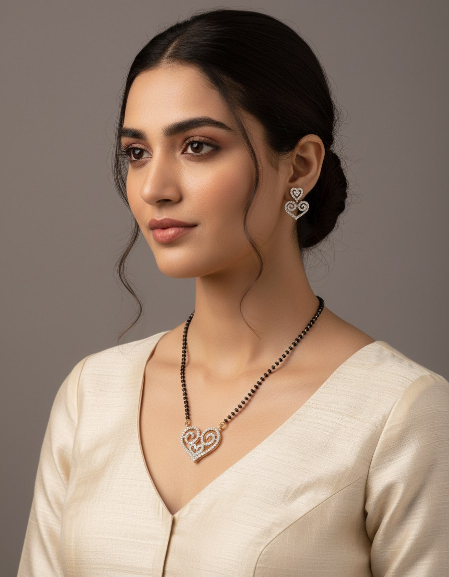 Elegant Double-Heart Diamond Mangalsutra Set