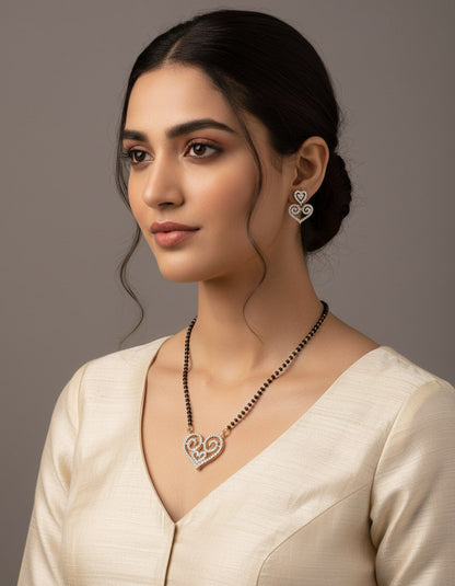Elegant Double-Heart Diamond Mangalsutra Set