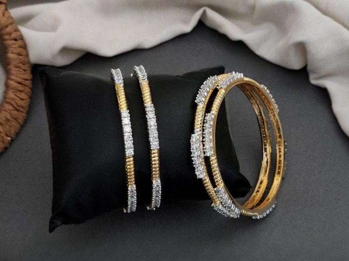 CZ Full Stone High Gold Party Wear 2 Banles Set