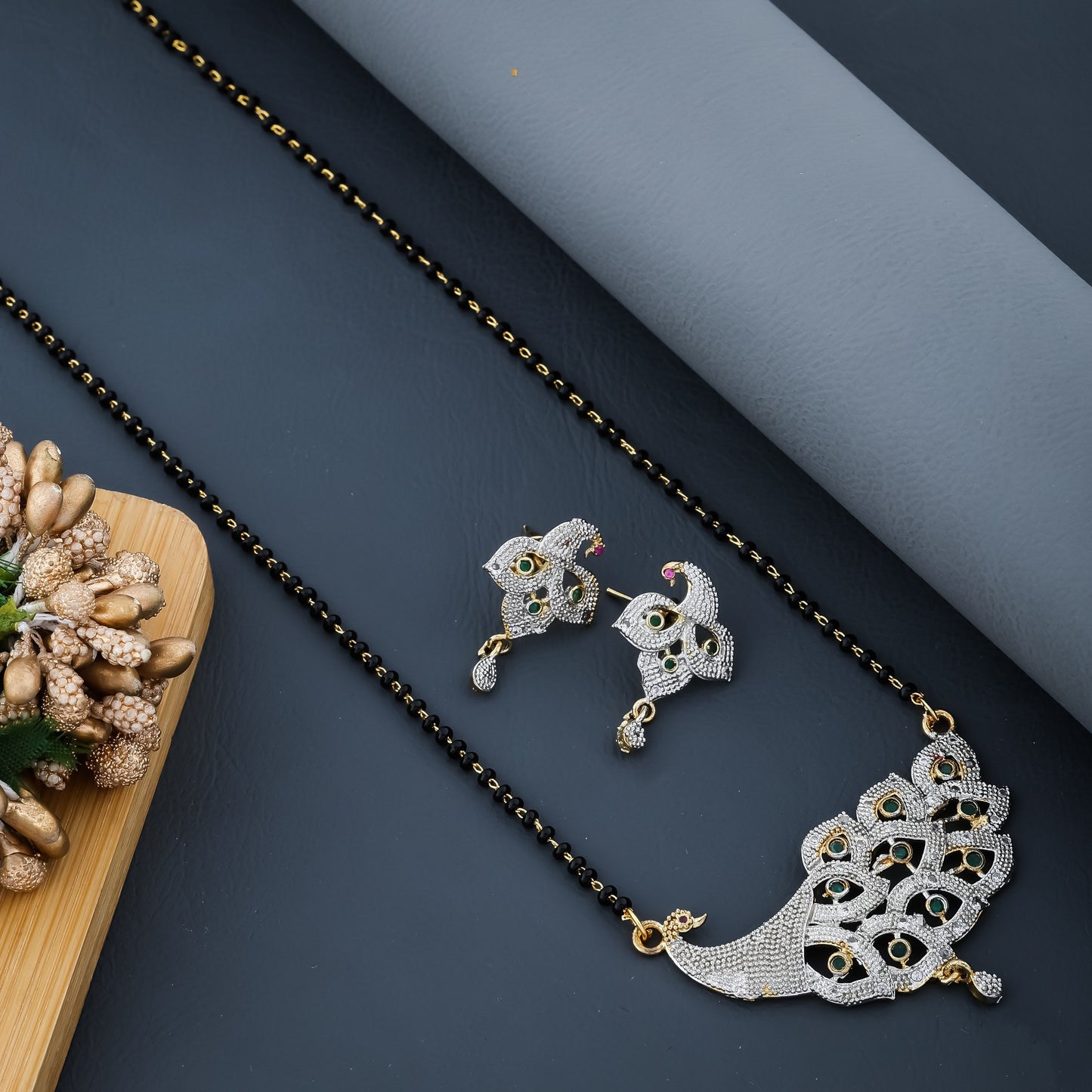 Royal Peacock Feather Mangalsutra Set with Earrings