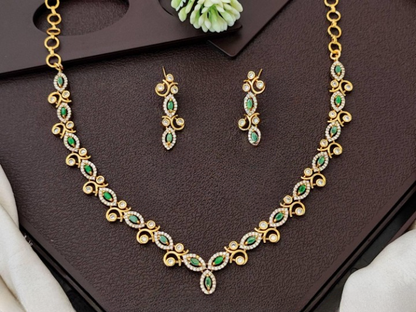 Kemp Designer Matte Gold Polish Kemp Stone Party Wear Necklace Set