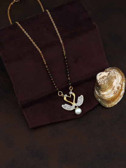 Swan Design Gold-Plated Mangalsutra with Pearl Drop