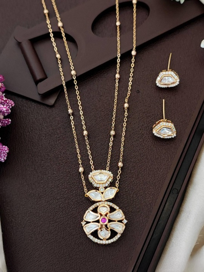Kundan Design High Gold Polish Fancy Style Ruby Pendant Set