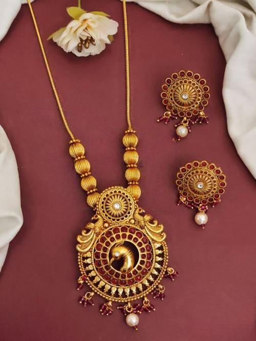 Designer Beautiful Fancy Style Antique Jewellery Full Stone High Gold Polish Kemp Pendant Set