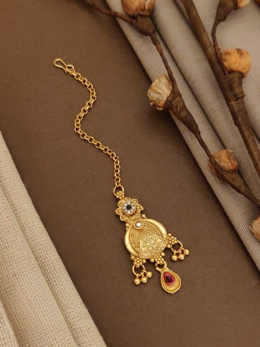 Antique Full Multi Stone Mehendi Polish Clustered Pearl Party wear Maang Tikka