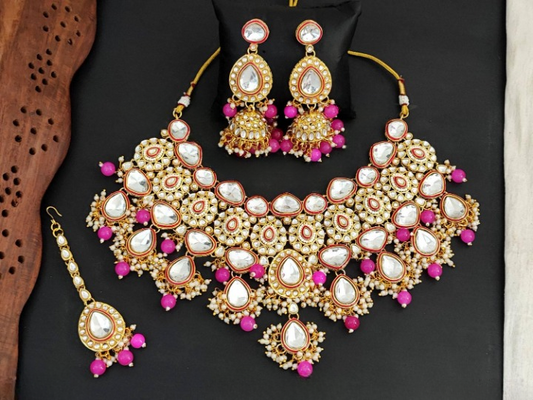 Kundan Jewellery High Gold Polish Designer Clustered Party Rani Necklace Set