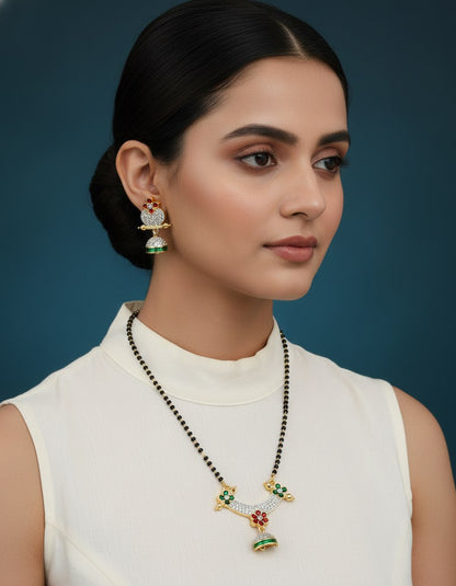 Red–Green Floral Mangalsutra Set