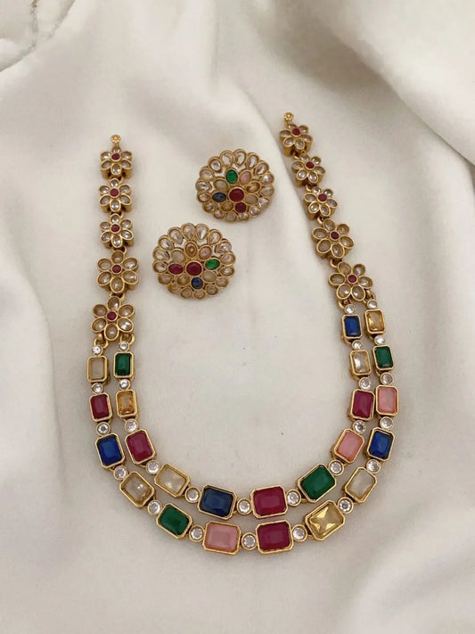 CLASSIC PEARL GOLD PLATED NECKLACE SET WITH EARRINGS FOR WOMEN