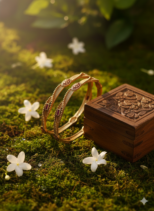 Floral Heirloom Ruby Gold Bangles