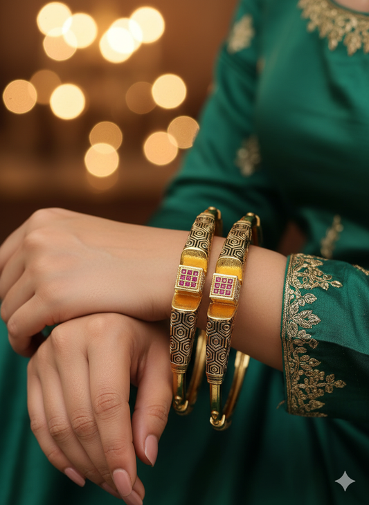 Ruby Grid Heritage Gold Bangle