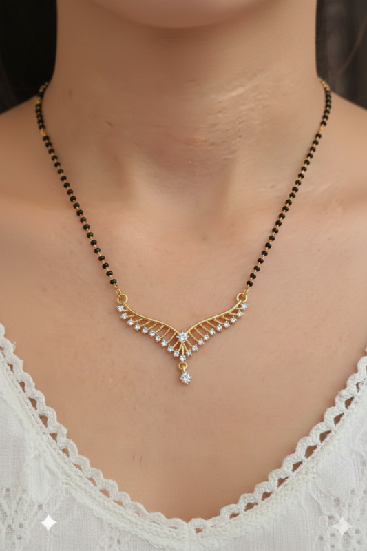 Elegant Leaf-Design Mangalsutra with Matching Earrings
