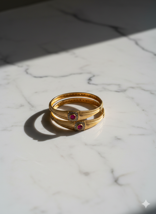 Ruby Accent Classic Gold Bangles