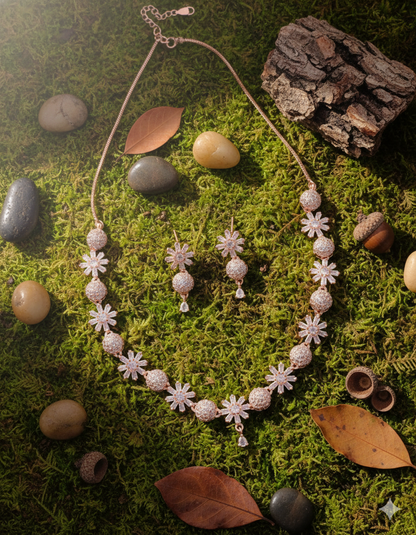 Rose Gold Floral Sparkle Necklace Set
