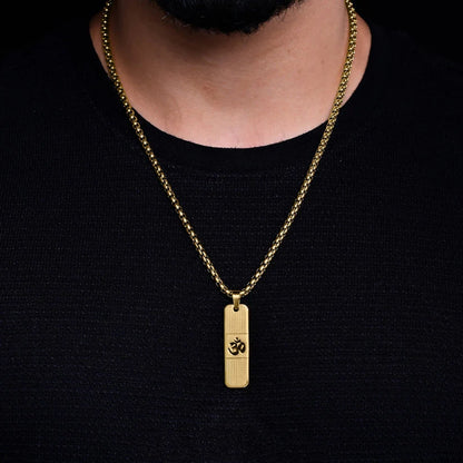 OM PENDANT WITH DOTTED PATTERN GOLD STAINLESS STEEL NECKLACE CHAIN FOR MEN (24 INCH)