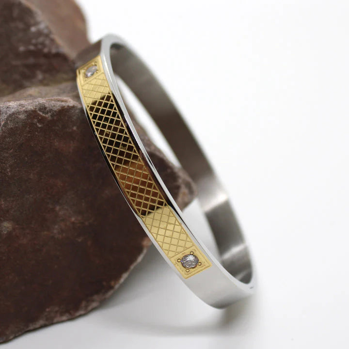 CROSS CRYSTAL LINED SILVER AND GOLD MEN'S BRACELET