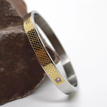 CROSS CRYSTAL LINED SILVER AND GOLD MEN'S BRACELET