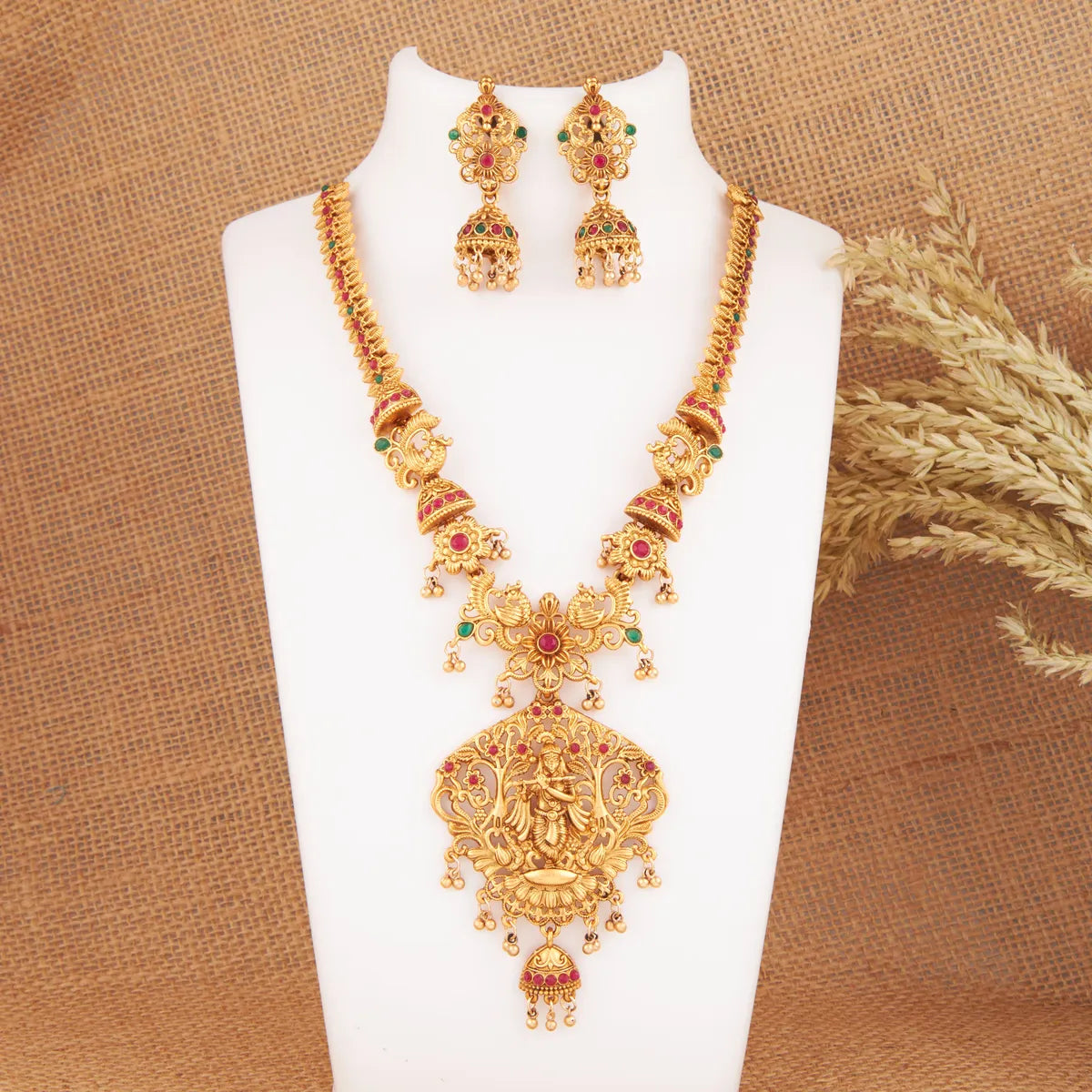 classic prarl gold plated laxmi necklace set for women